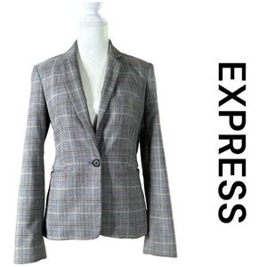 EXPRESS One Button Plaid Blazer, Front Pockets, Size 4